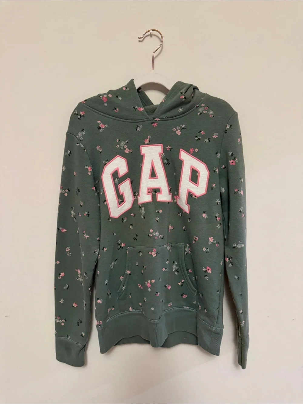 GAP Olive Green Hoodie with Pink Floral Print